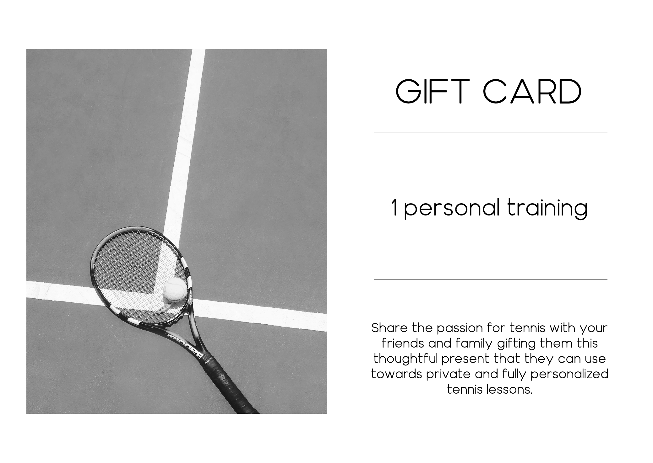 Подарочный сертификат на теннис - портретный формат